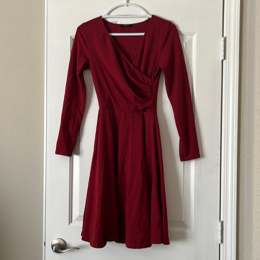 Semi Casual Long Sleeve Red Dress